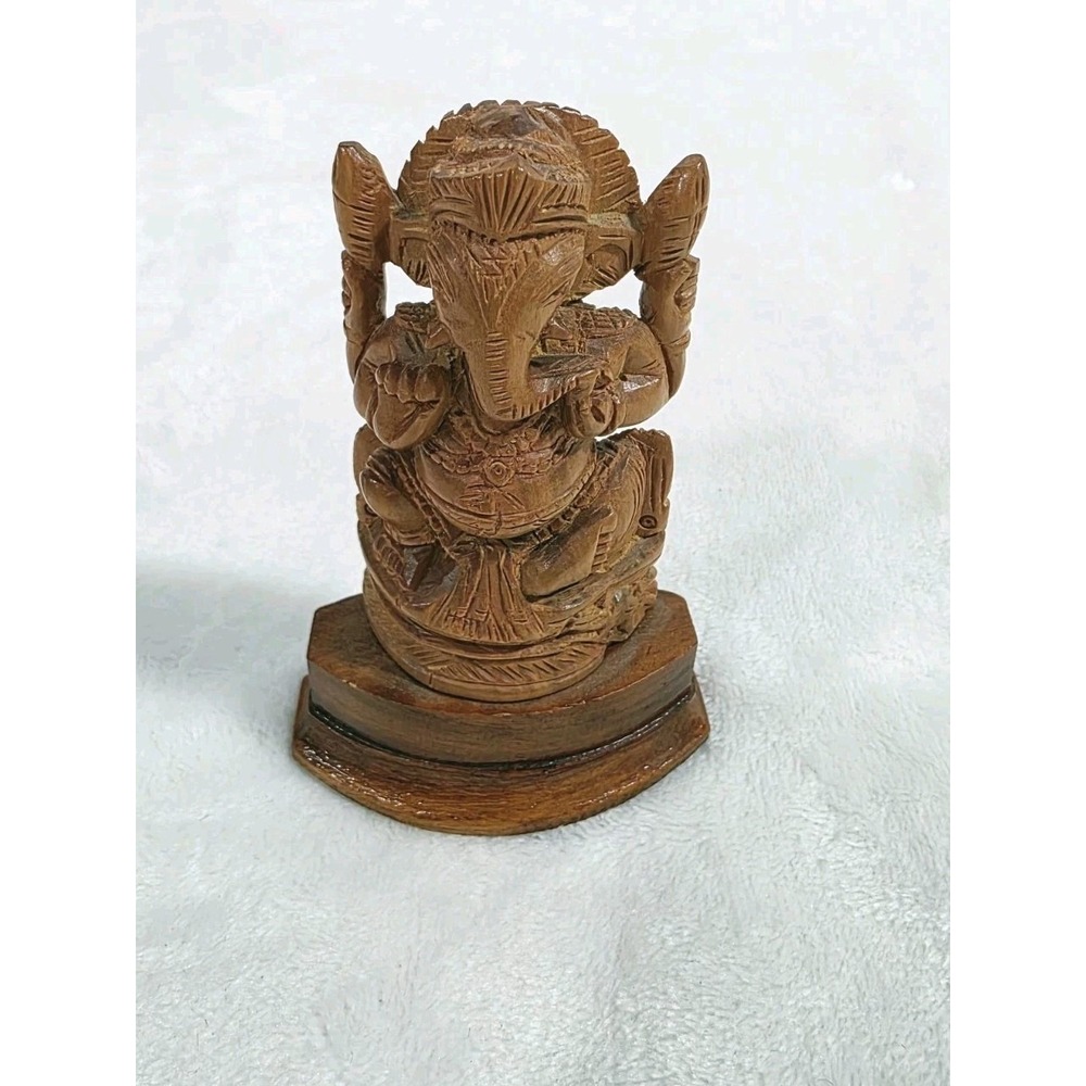 Vg Lord Ganesha statue figurine sculpture wood carving handmade Elephant Hindu 4